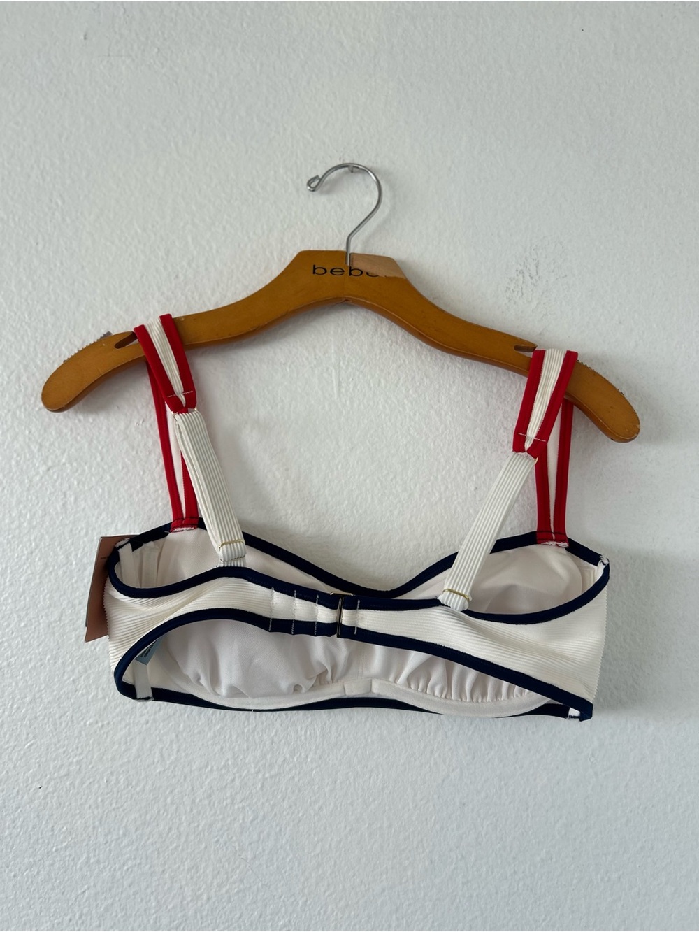 Shade & Shore Cream Bikini Top with Navy Trim and Red Straps Size 34D - Picture 4 of 5